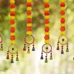 Handmade Artificial Marigold Fluffy Flowers Hanging for Home & Office Decoration, Temple Pooja Room Decoration, Balcony Decoration, Artificial Flower Backdrop for Decoration, Pack of 6