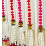 Pom pom hanging with rajnigandha for home decor/Backdrop/stairs hangings - Garland for decorations, Garlands, Garlands for decoratrion(pack of 5 strings)